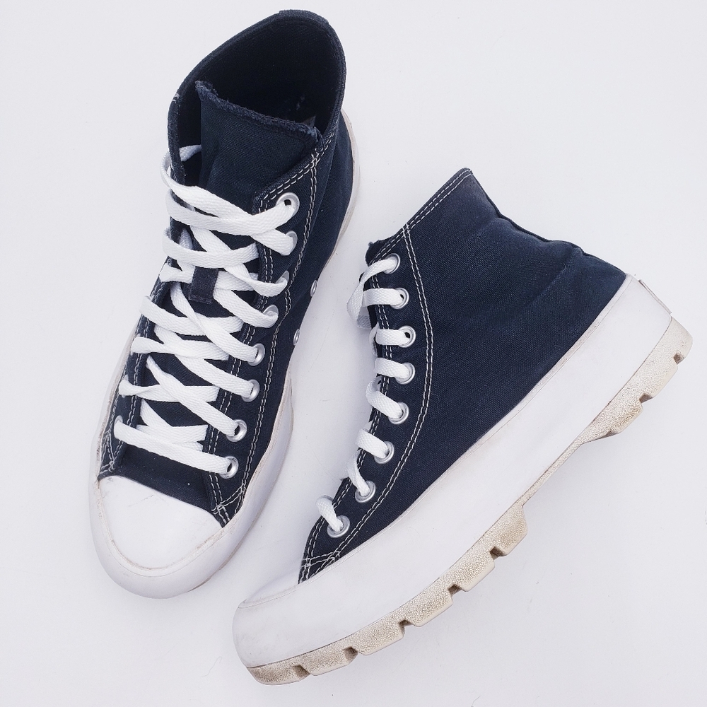 Converse Navy and White High-Top Platform Sneakers